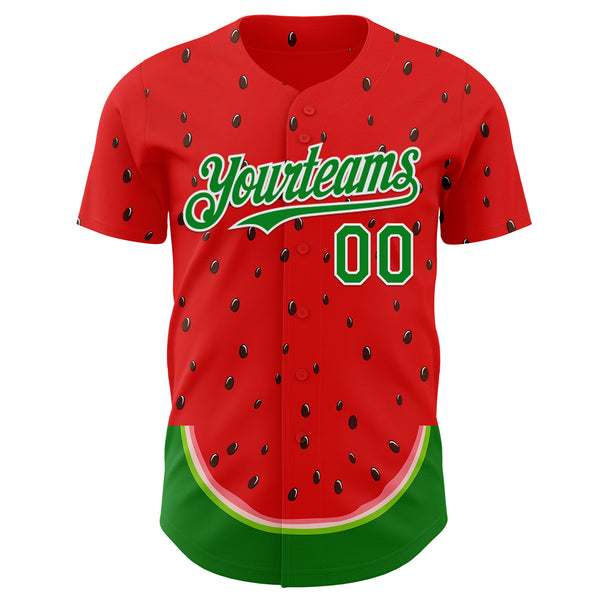 Custom Red Grass Green-White Foodie Watermelon Authentic Baseball Jersey