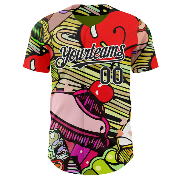 Custom Green Black-White Foodie Cake Ice Cream Authentic Baseball Jersey