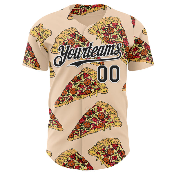 Custom Cream Black-White Foodie Pizza Authentic Baseball Jersey