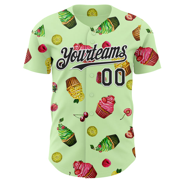 Custom Green Black-White Foodie Cake Ice Cream Authentic Baseball Jersey