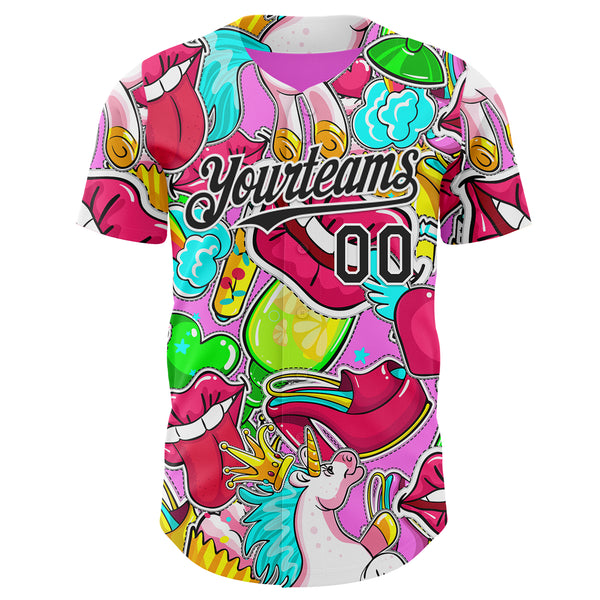 Custom Pink Black-White Foodie Cake Ice Cream Authentic Baseball Jersey
