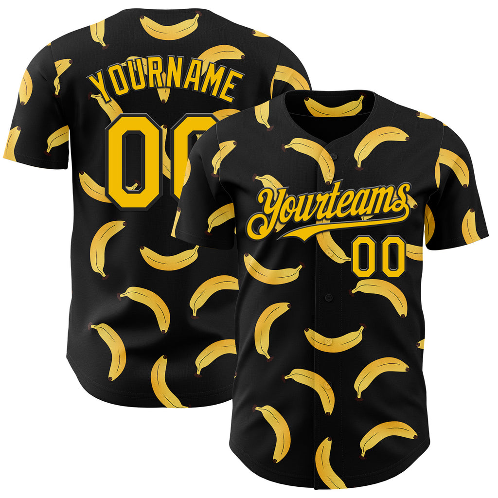 Custom Black-Yellow Foodie Banana Authentic Baseball Jersey