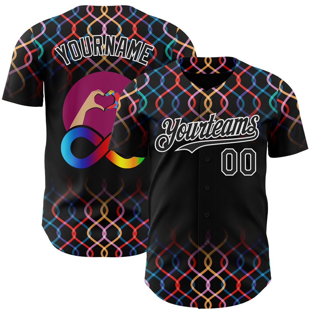 Custom Black-White Autism Acceptance Rainbow Infinity Authentic Baseball Jersey