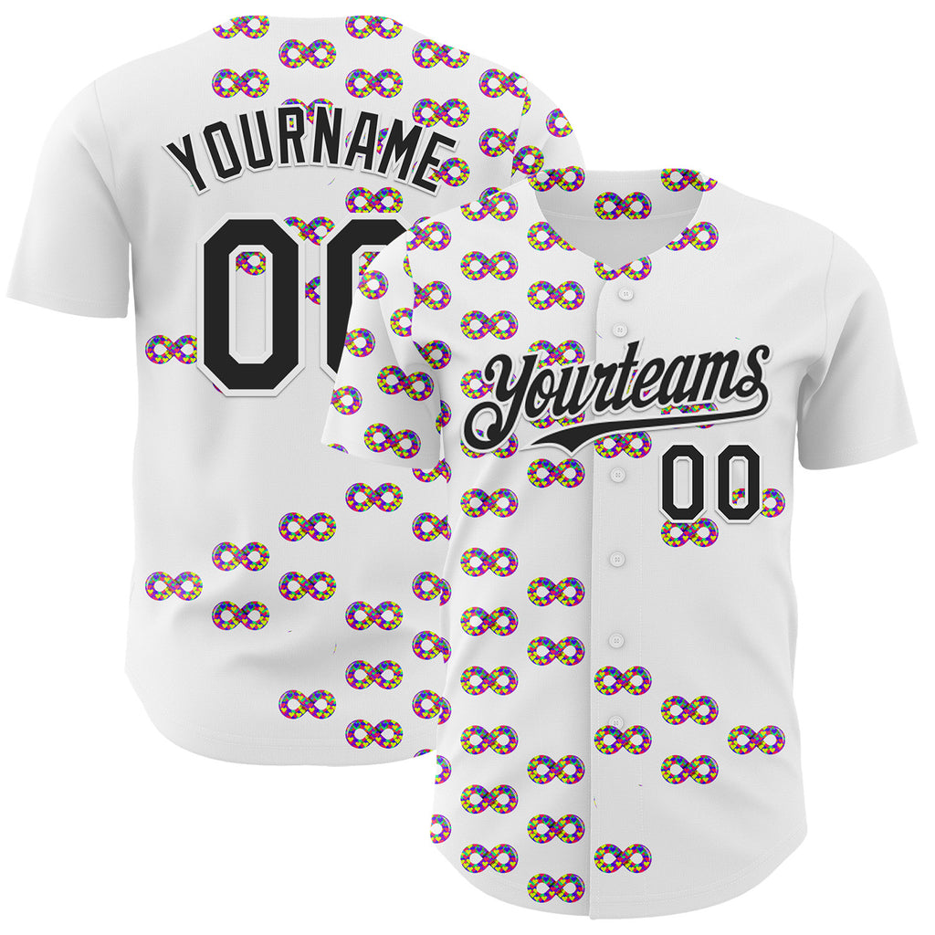 Custom White-Black Autism Acceptance Puzzle Infinity Authentic Baseball Jersey