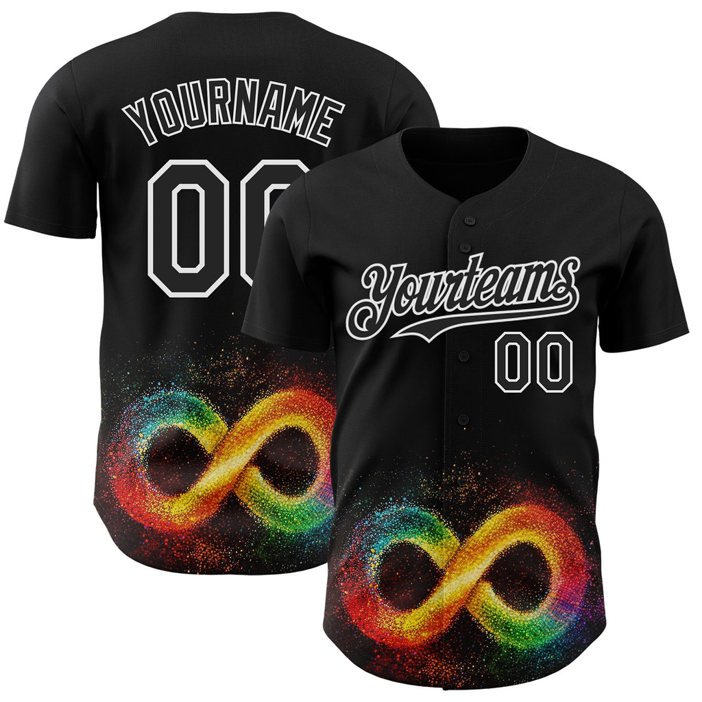Custom Black-White Autism Acceptance Rainbow Infinity Authentic Baseball Jersey