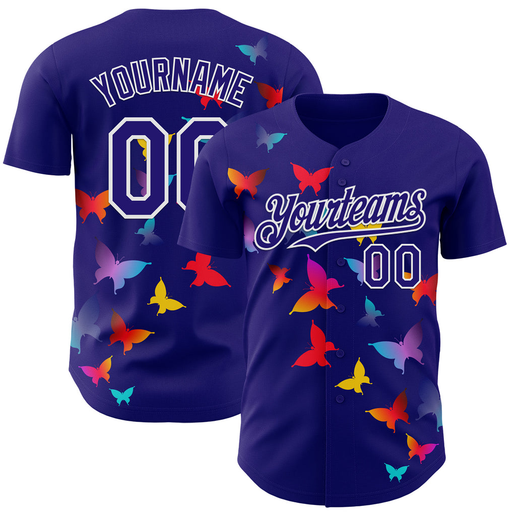 Custom Dark Purple-White Autism Awareness Support Puzzle Infinity Butterfly Authentic Baseball Jersey