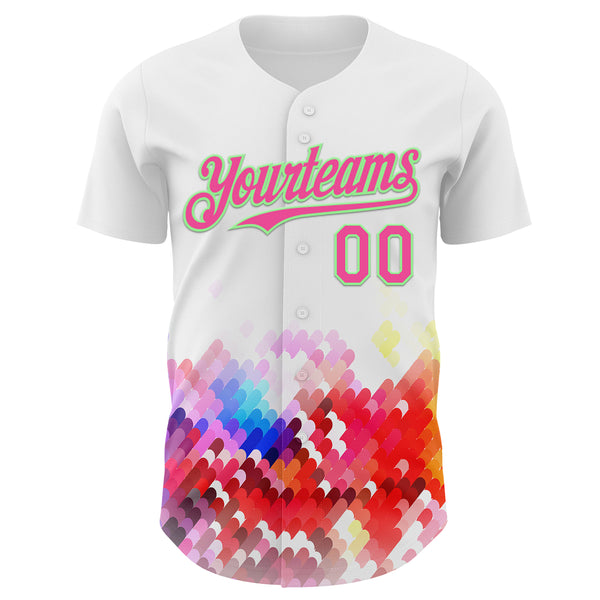 Custom White Pink-Pea Green Autism Acceptance Rainbow Infinity Authentic Baseball Jersey