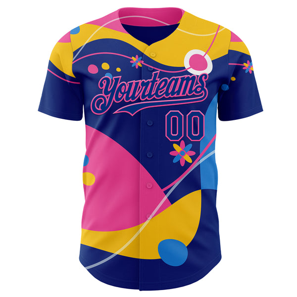 Custom Yellow Royal-Pink Autism Awareness Infinity Authentic Baseball Jersey