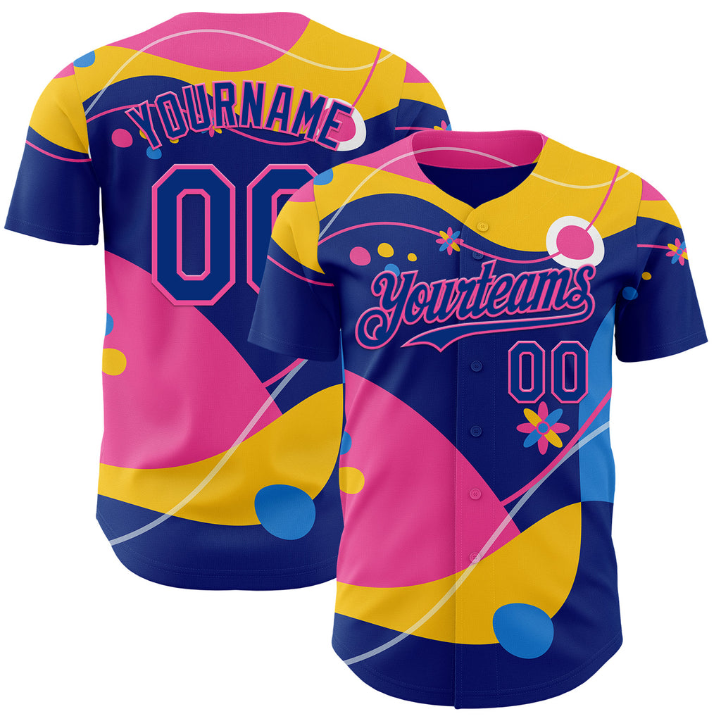 Custom Yellow Royal-Pink Autism Awareness Infinity Authentic Baseball Jersey