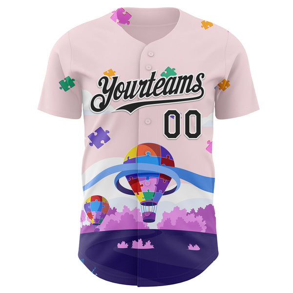 Custom Pink Black-White Autism Awareness Puzzle Infinity Authentic Baseball Jersey