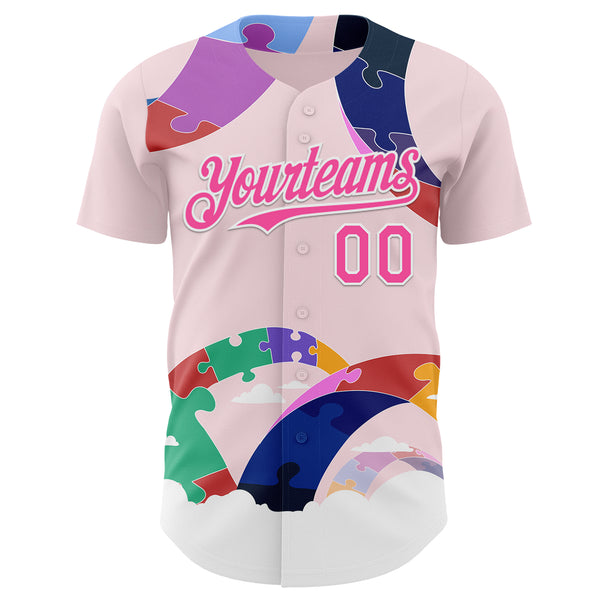 Custom Pink-White Autism Awareness Support Puzzle Infinity Authentic Baseball Jersey