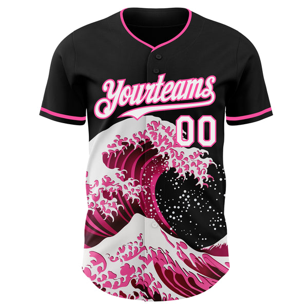 Custom Black White-Pink Japanese Wave Authentic Baseball Jersey