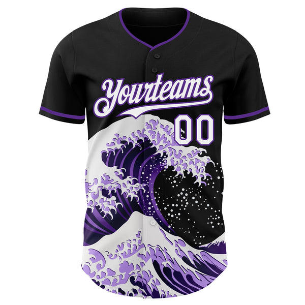 Custom Black White-Purple Japanese Wave Authentic Baseball Jersey
