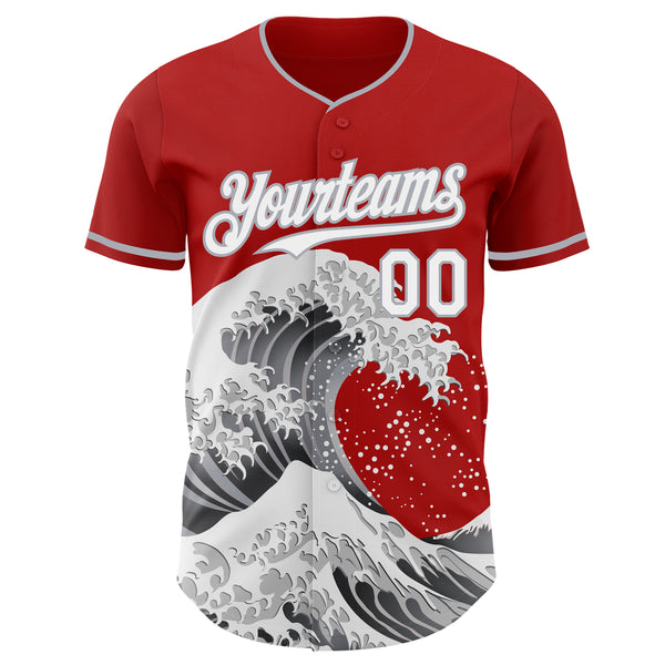 Custom Red White-Gray Japanese Wave Authentic Baseball Jersey