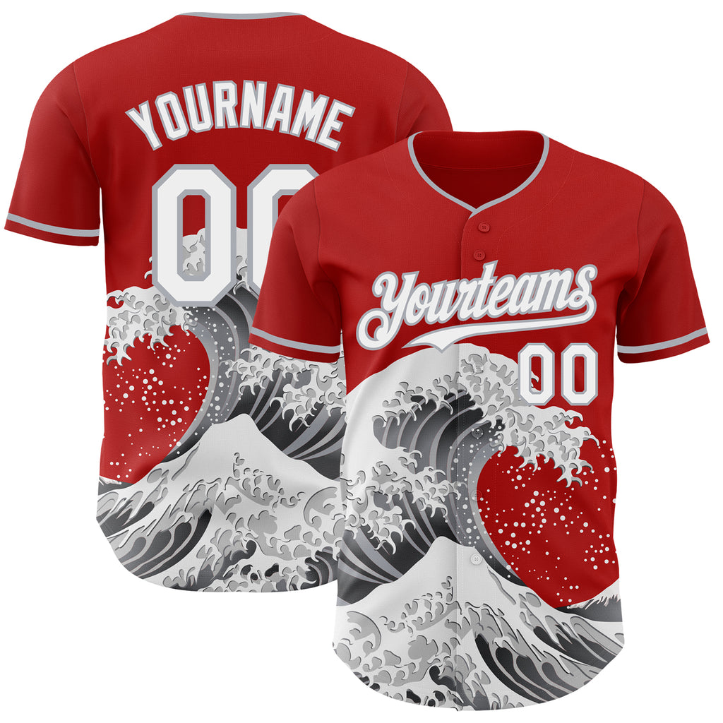 Custom Red White-Gray Japanese Wave Authentic Baseball Jersey
