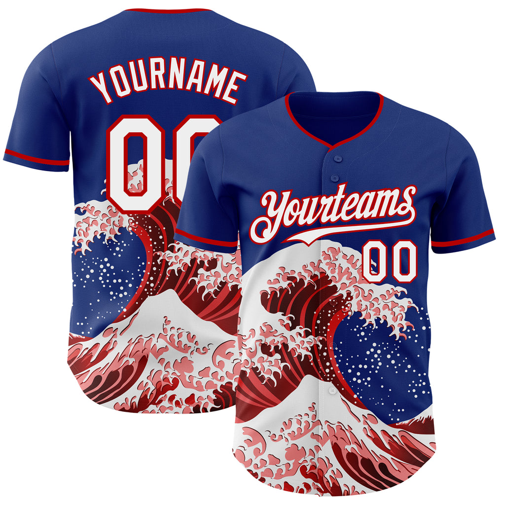 Custom Royal White-Red Japanese Wave Authentic Baseball Jersey