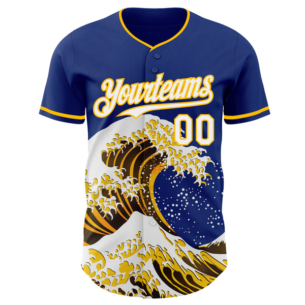 Custom Royal White-Gold Japanese Wave Authentic Baseball Jersey