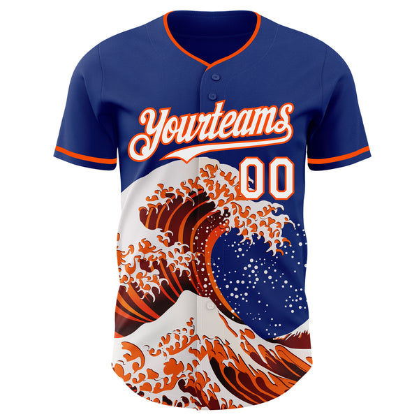 Custom Royal White-Orange Japanese Wave Authentic Baseball Jersey