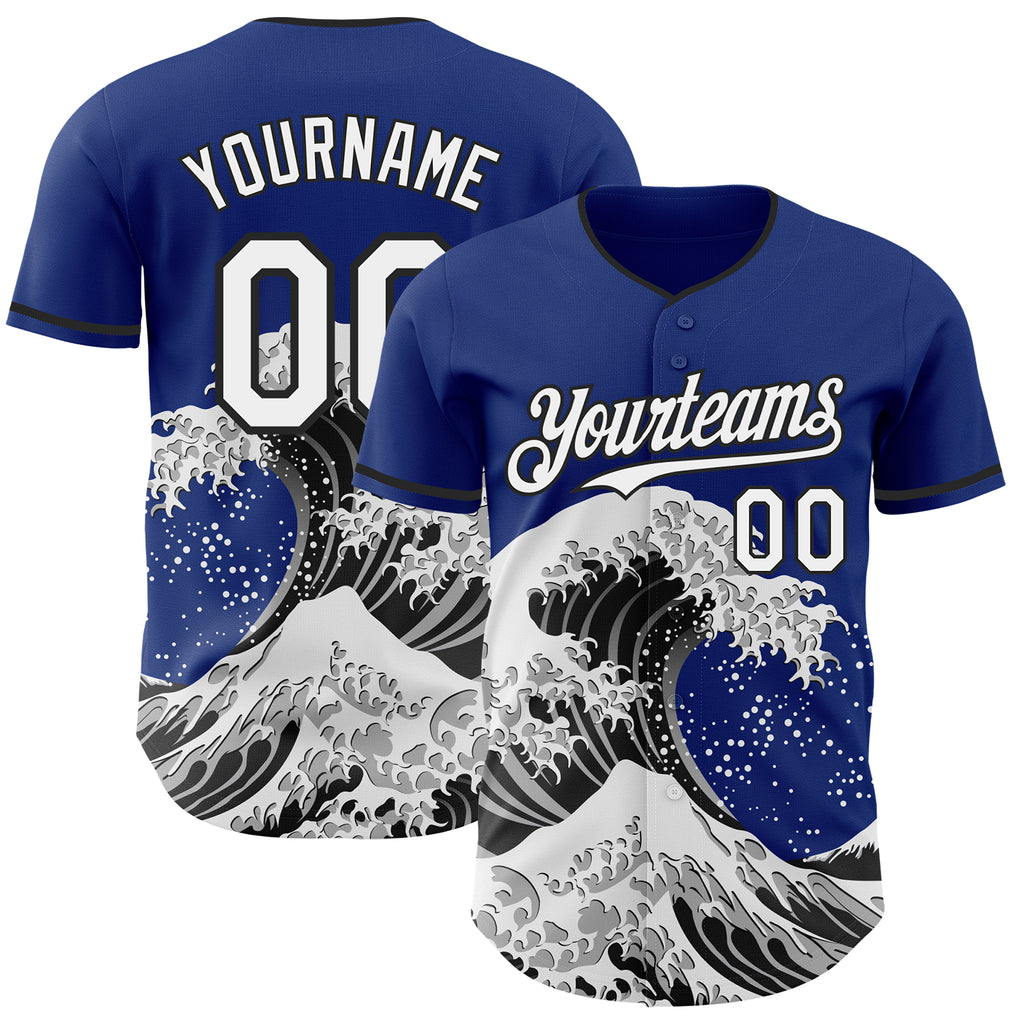 Custom Royal White-Black Japanese Wave Authentic Baseball Jersey
