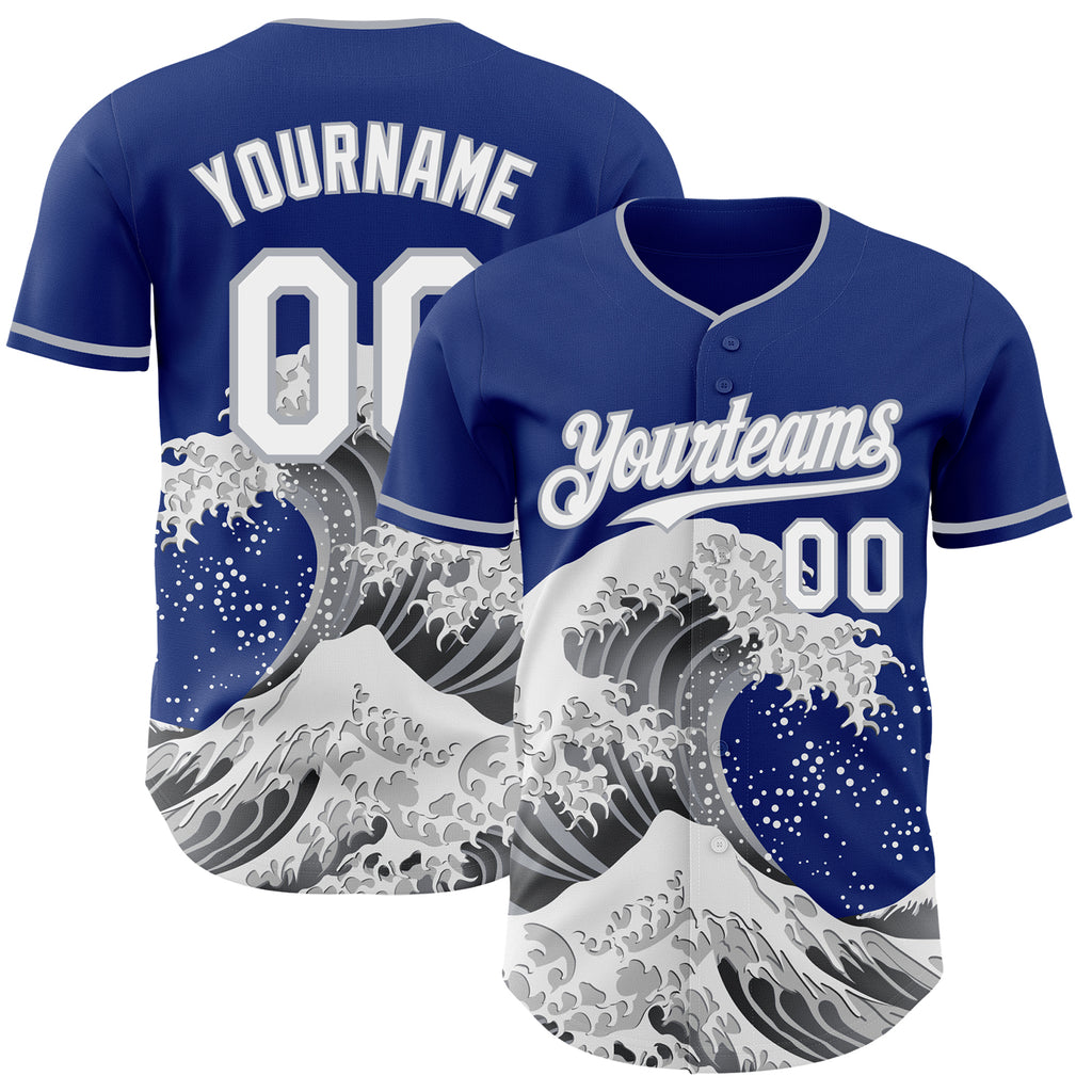 Custom Royal White-Gray Japanese Wave Authentic Baseball Jersey