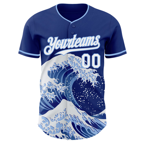 Custom Royal White-Light Blue Japanese Wave Authentic Baseball Jersey