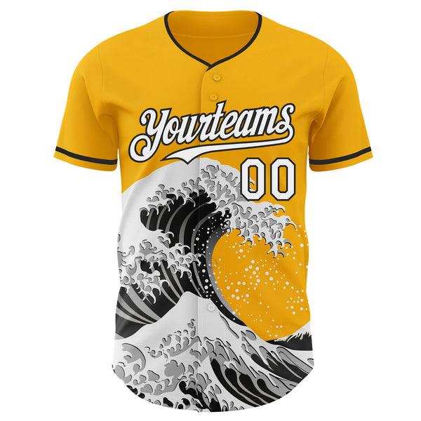 Custom Gold White-Black Japanese Wave Authentic Baseball Jersey