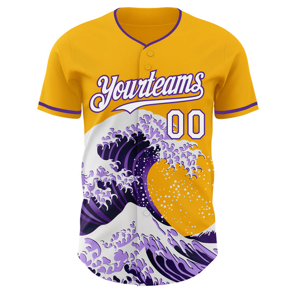 Custom Gold White-Purple Japanese Wave Authentic Baseball Jersey
