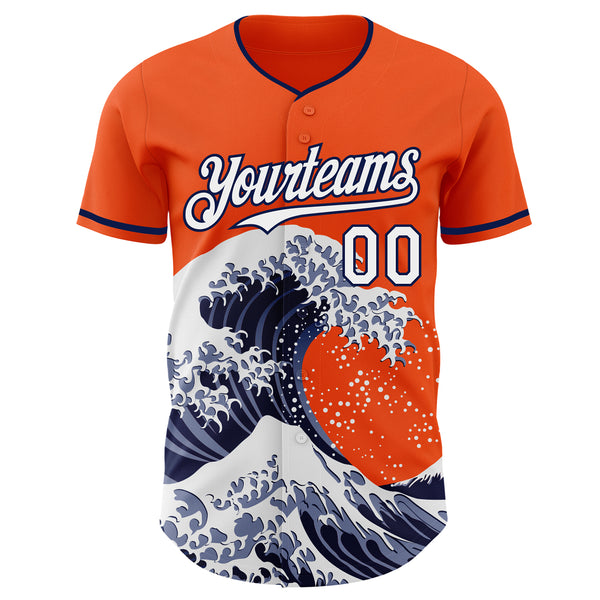 Custom Orange White-Navy Japanese Wave Authentic Baseball Jersey