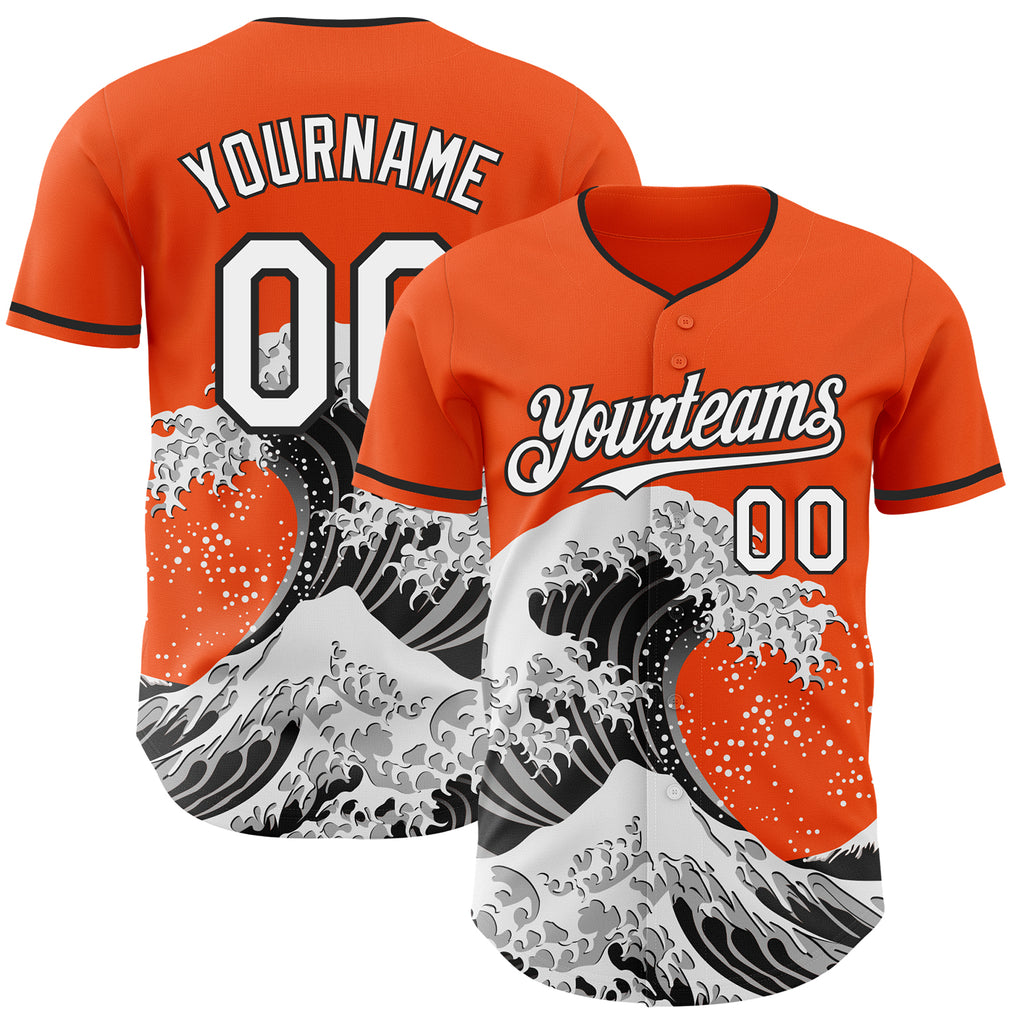 Custom Orange White-Black Japanese Wave Authentic Baseball Jersey