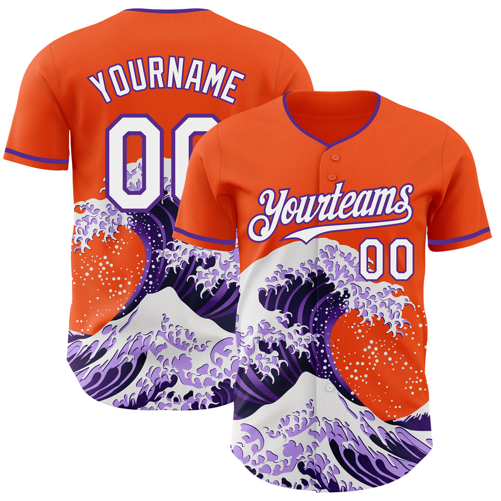 Custom Orange White-Purple Japanese Wave Authentic Baseball Jersey
