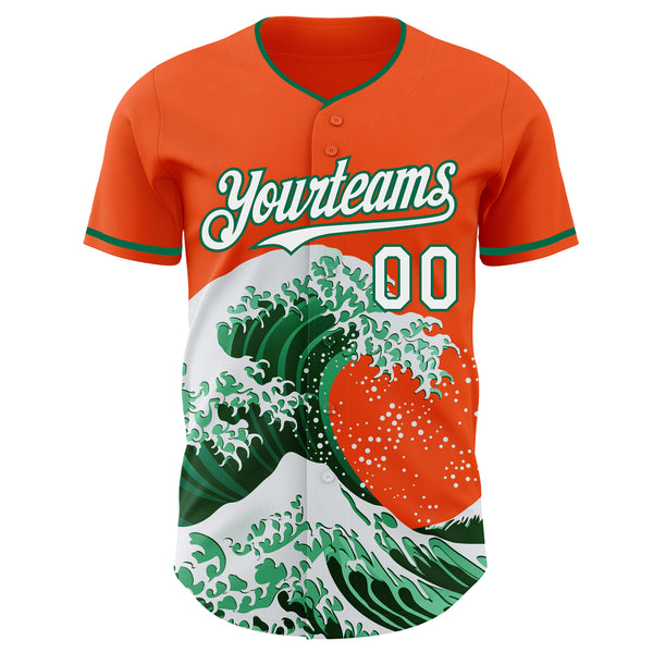 Custom Orange White-Kelly Green Japanese Wave Authentic Baseball Jersey