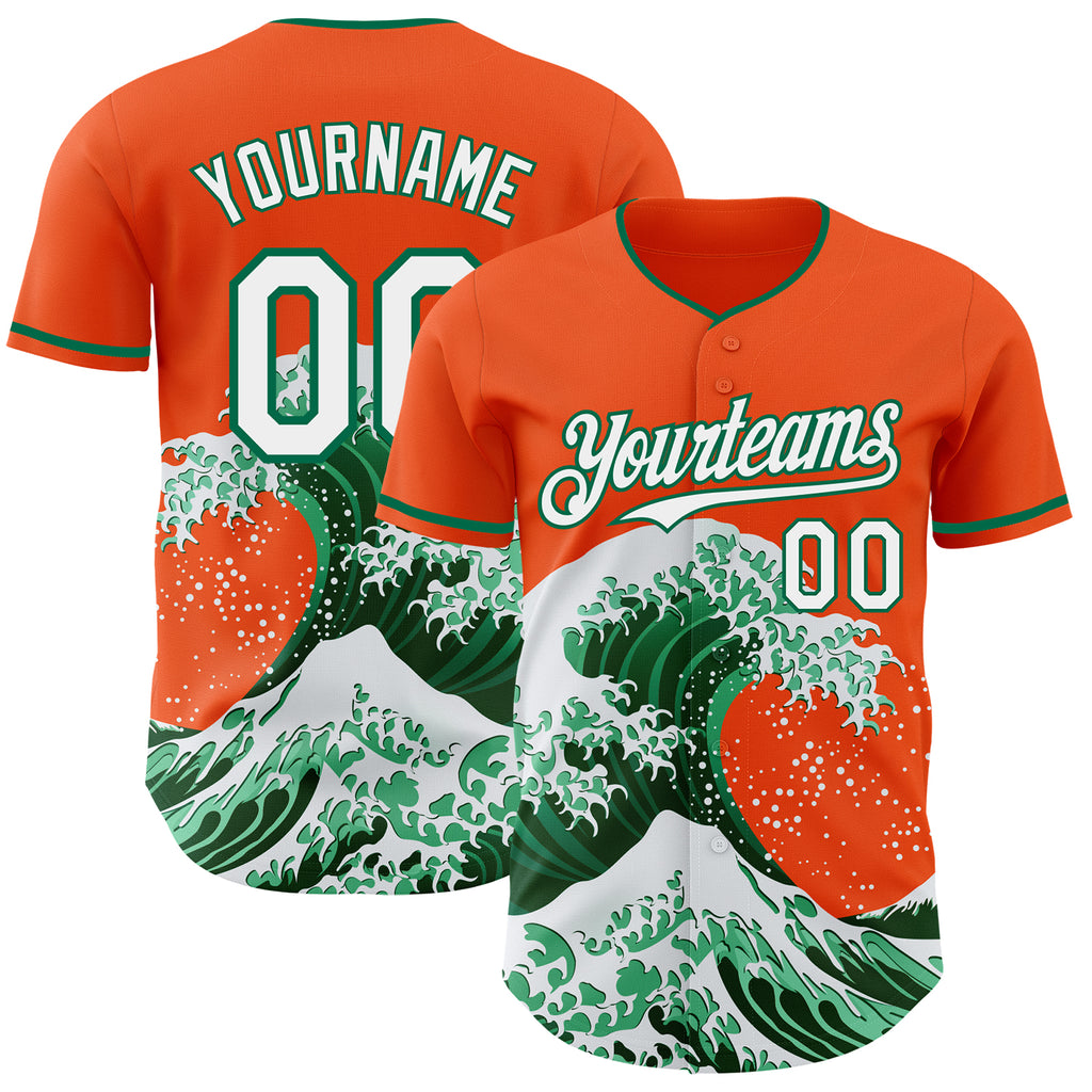 Custom Orange White-Kelly Green Japanese Wave Authentic Baseball Jersey