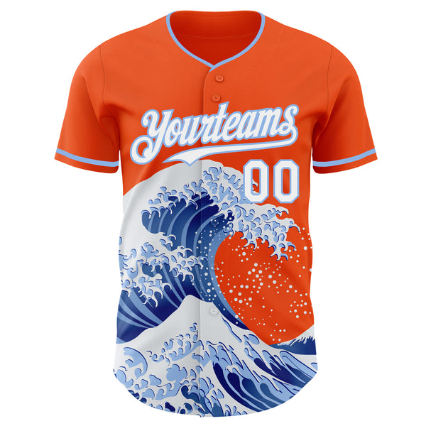 Custom Orange White-Light Blue Japanese Wave Authentic Baseball Jersey