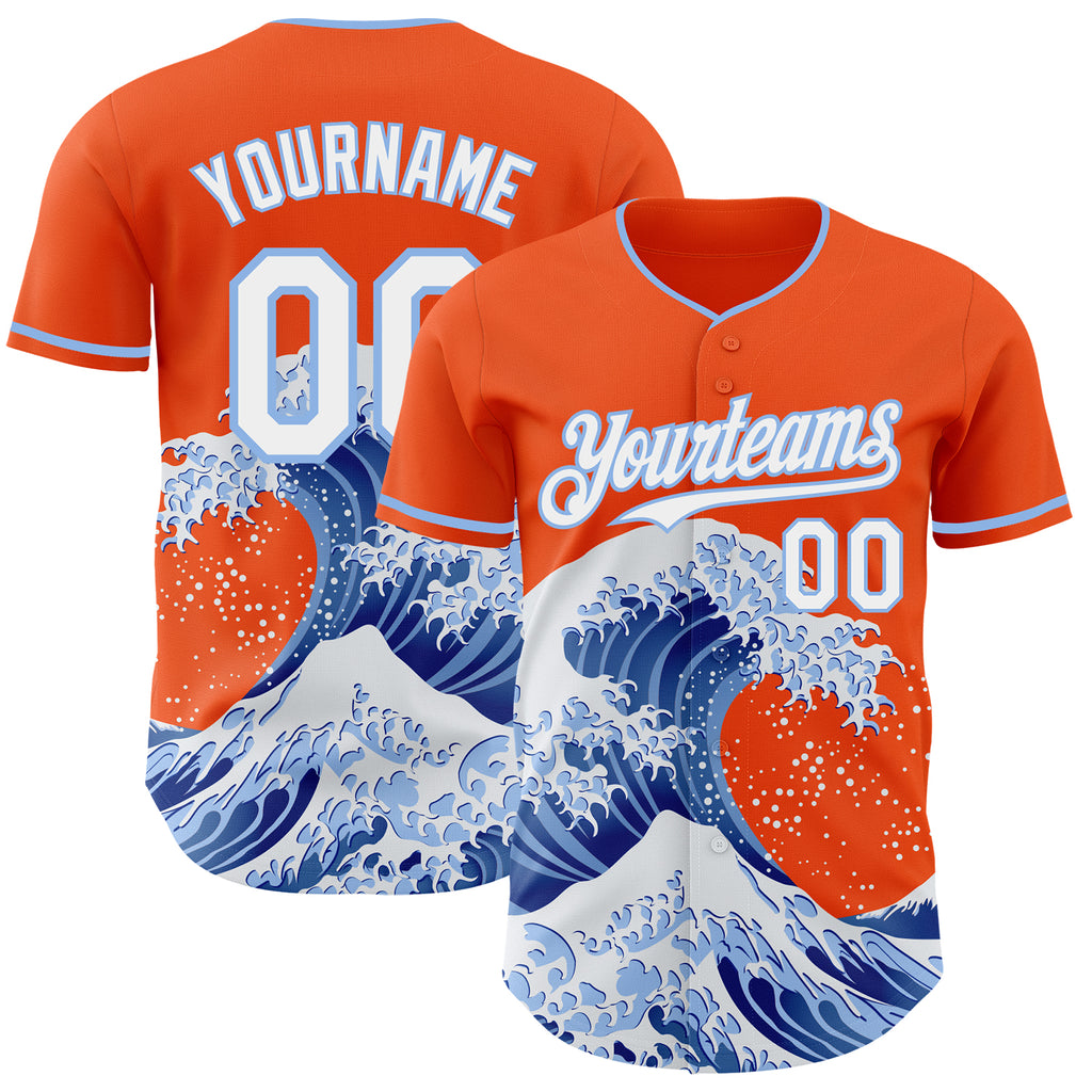 Custom Orange White-Light Blue Japanese Wave Authentic Baseball Jersey