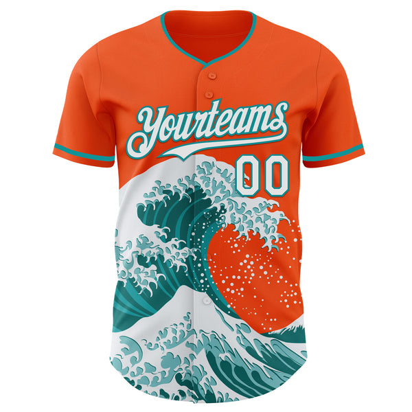 Custom Orange White-Teal Japanese Wave Authentic Baseball Jersey
