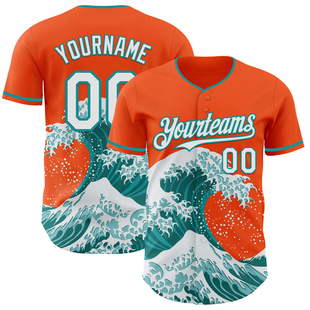 Custom Orange White-Teal Japanese Wave Authentic Baseball Jersey
