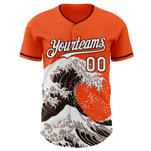 Custom Orange White-Brown Japanese Wave Authentic Baseball Jersey