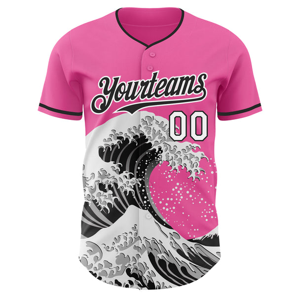 Custom Pink Black-White Japanese Wave Authentic Baseball Jersey