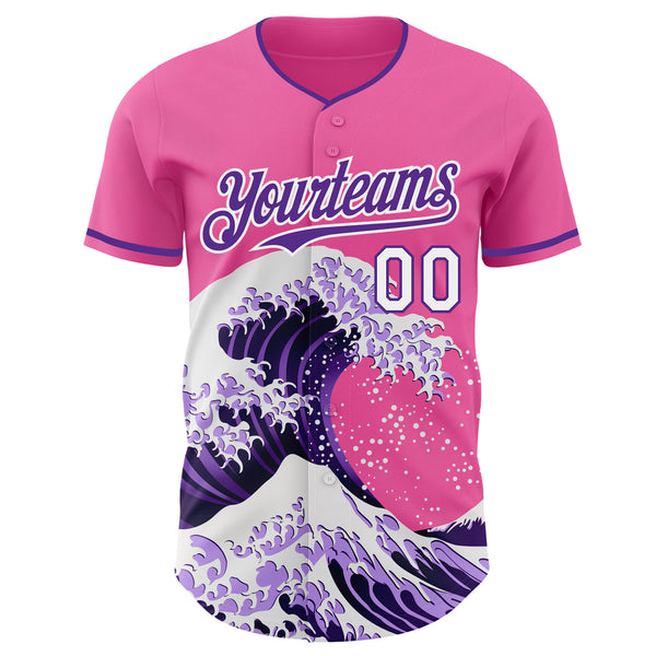 Custom Pink Purple-White Japanese Wave Authentic Baseball Jersey