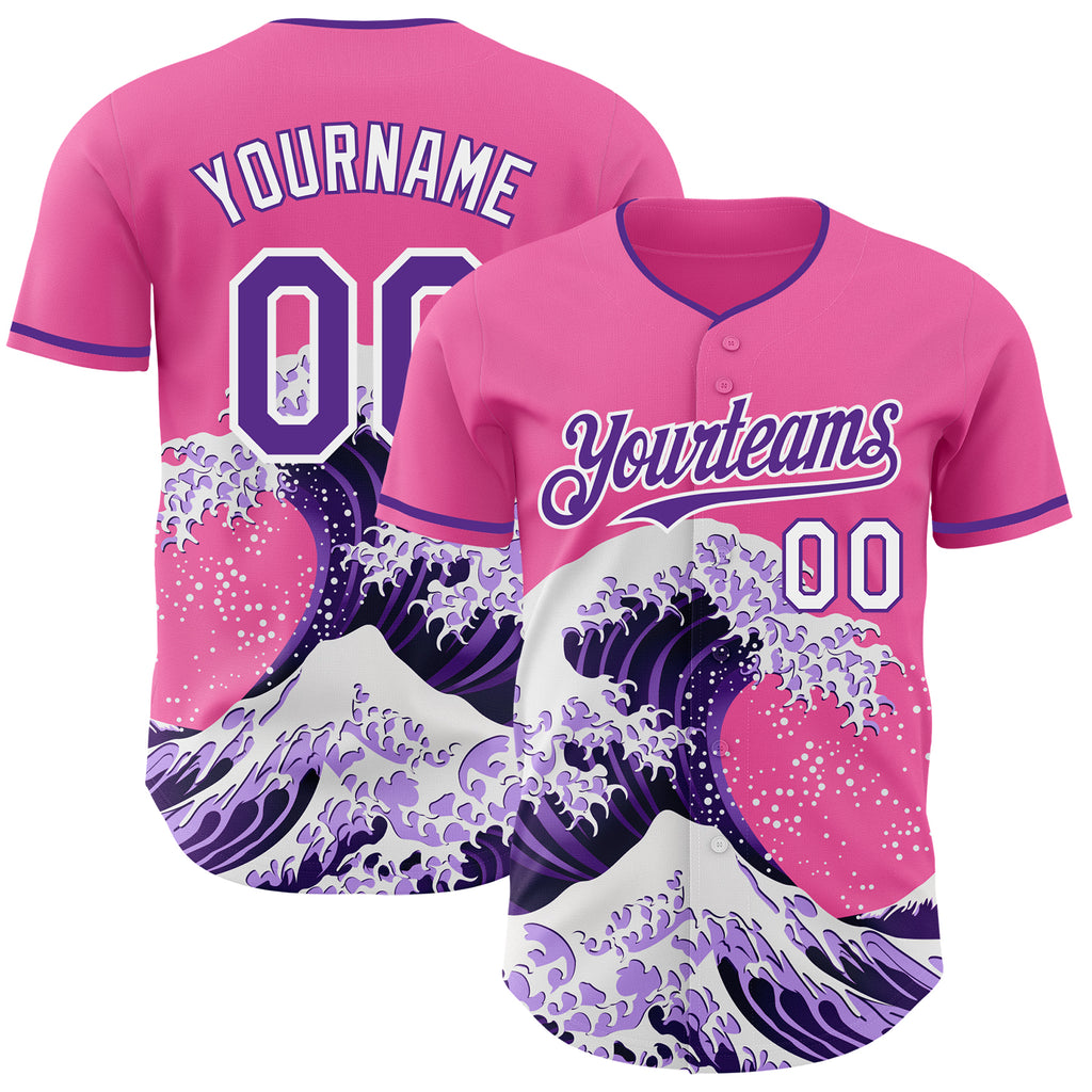 Custom Pink Purple-White Japanese Wave Authentic Baseball Jersey