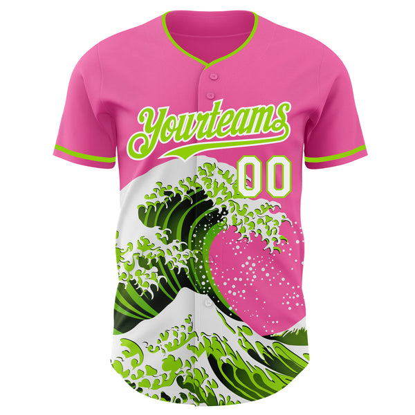 Custom Pink Neon Green-White Japanese Wave Authentic Baseball Jersey
