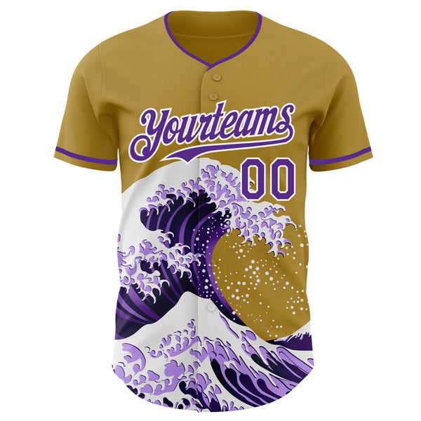 Custom Old Gold Purple-White Japanese Wave Authentic Baseball Jersey