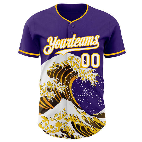 Custom Purple White-Gold Japanese Wave Authentic Baseball Jersey