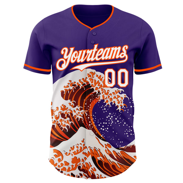 Custom Purple White-Orange Japanese Wave Authentic Baseball Jersey