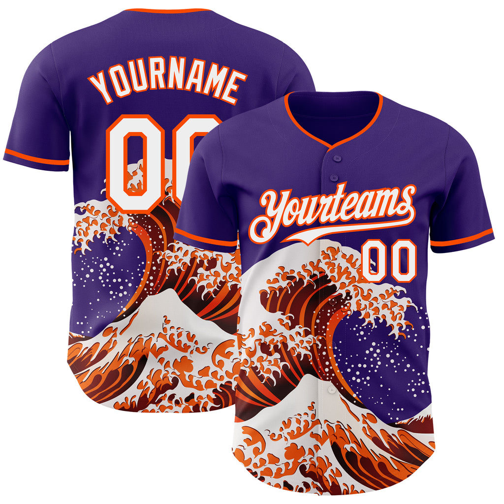 Custom Purple White-Orange Japanese Wave Authentic Baseball Jersey