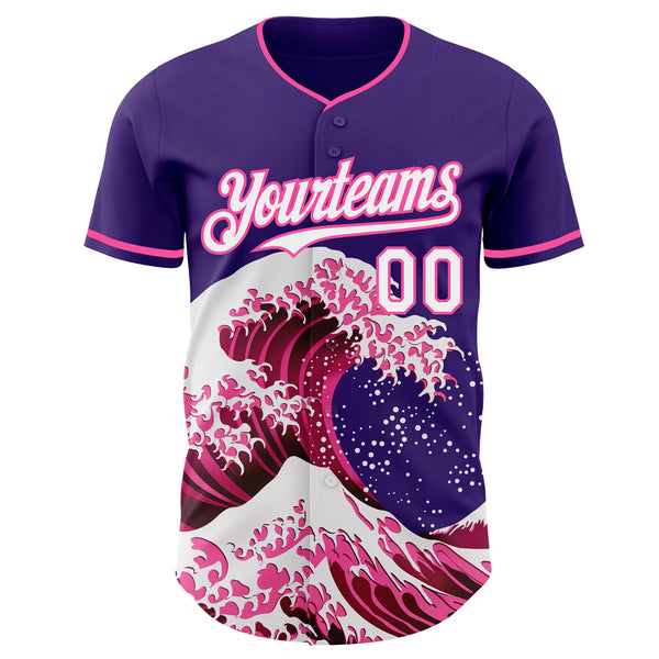 Custom Purple White-Pink Japanese Wave Authentic Baseball Jersey
