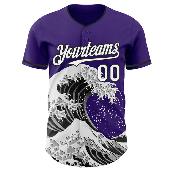 Custom Purple White-Black Japanese Wave Authentic Baseball Jersey