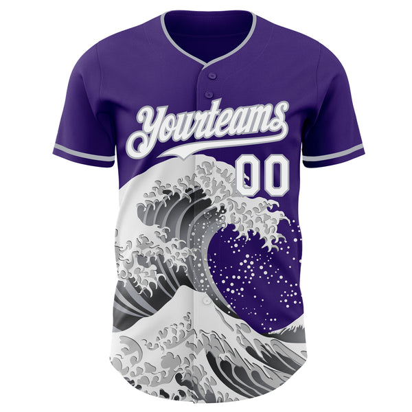 Custom Purple White-Gray Japanese Wave Authentic Baseball Jersey