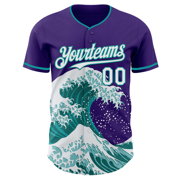 Custom Purple White-Teal Japanese Wave Authentic Baseball Jersey
