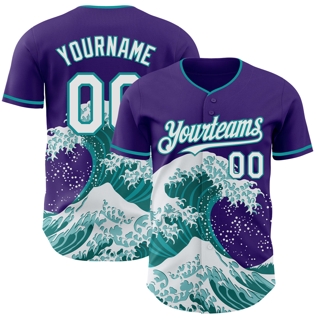 Custom Purple White-Teal Japanese Wave Authentic Baseball Jersey